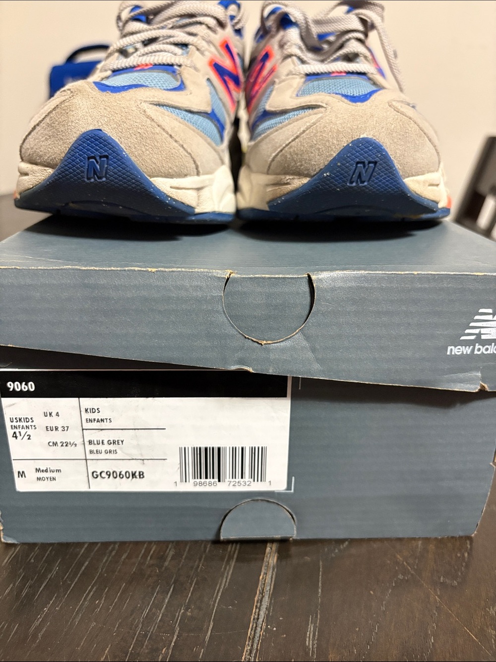 New Balance Kids Blue and Tan Running Sneakers with Orange Accents - Picture 5 of 5